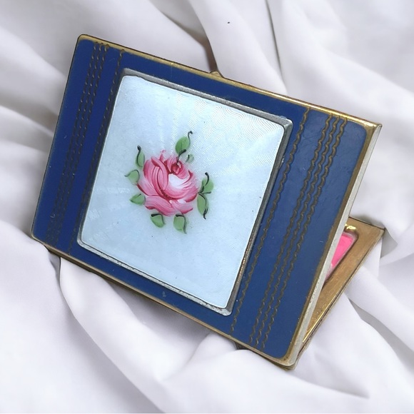 🌺Vintage 1940’s Art Deco Guilloche Enamel Compact - Picture 11 of 14